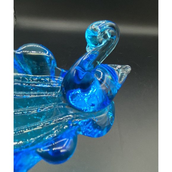 Titan Art Glass Blue Graceful Swan Trinket Dish Signed Titan 1997 Vintage - Picture 6 of 12